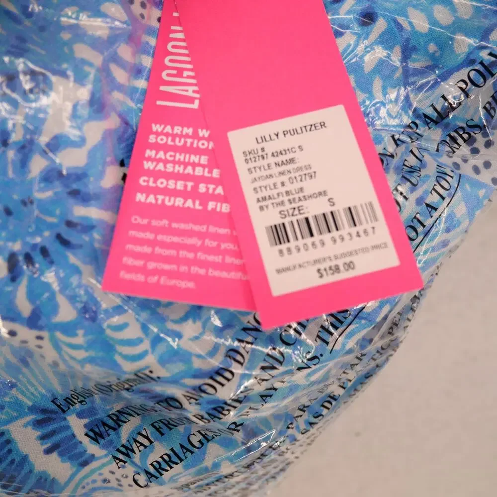 New Lilly Pulitzer Women's Small Jayden Linen Dress  Amalfi Blue by The Seashore - Picture 12 of 12